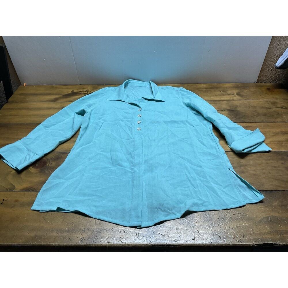 Fridaze Linen Redefined 100% Linen Lagenlook Tunic Top Size Large Blue
